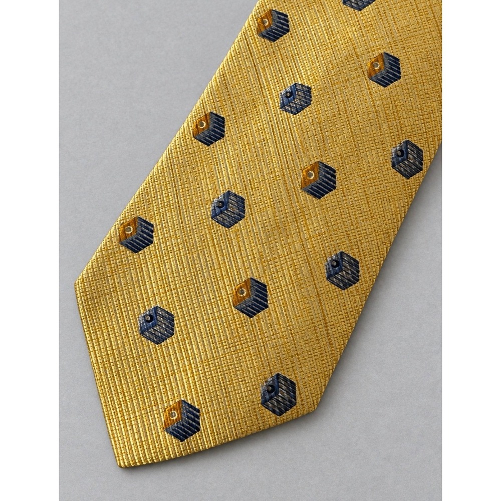 NWT VTG 1980s Ermenegildo Zegna Tie Gold Optical Cube Italian Silk Wide 4in